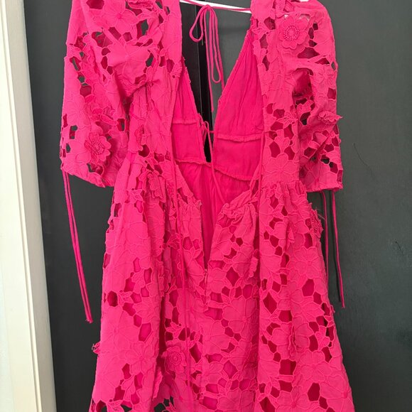 Paulette Floral Crochet Lace Mini Dress - Hot Pink (XS) - Picture 2 of 3
